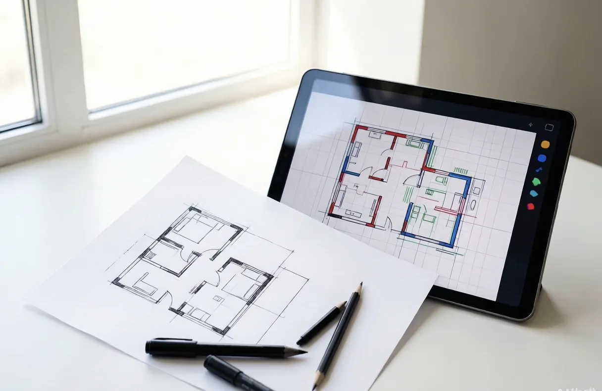 Hand-drawn floor plan sketch converted into a digital layout