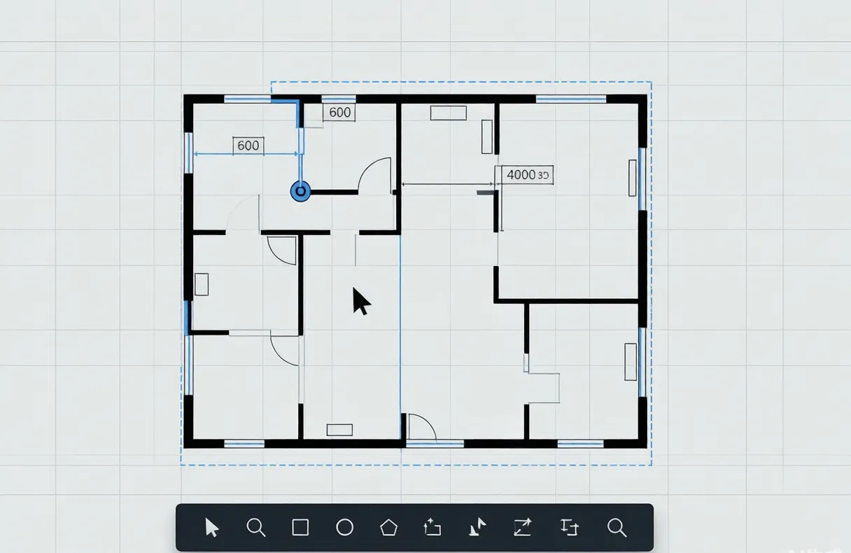 Floor plan being edited on screen without redrawing