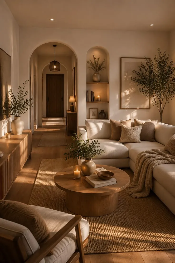 Japandi Living Room with Neutral Tones & Indoor Plants