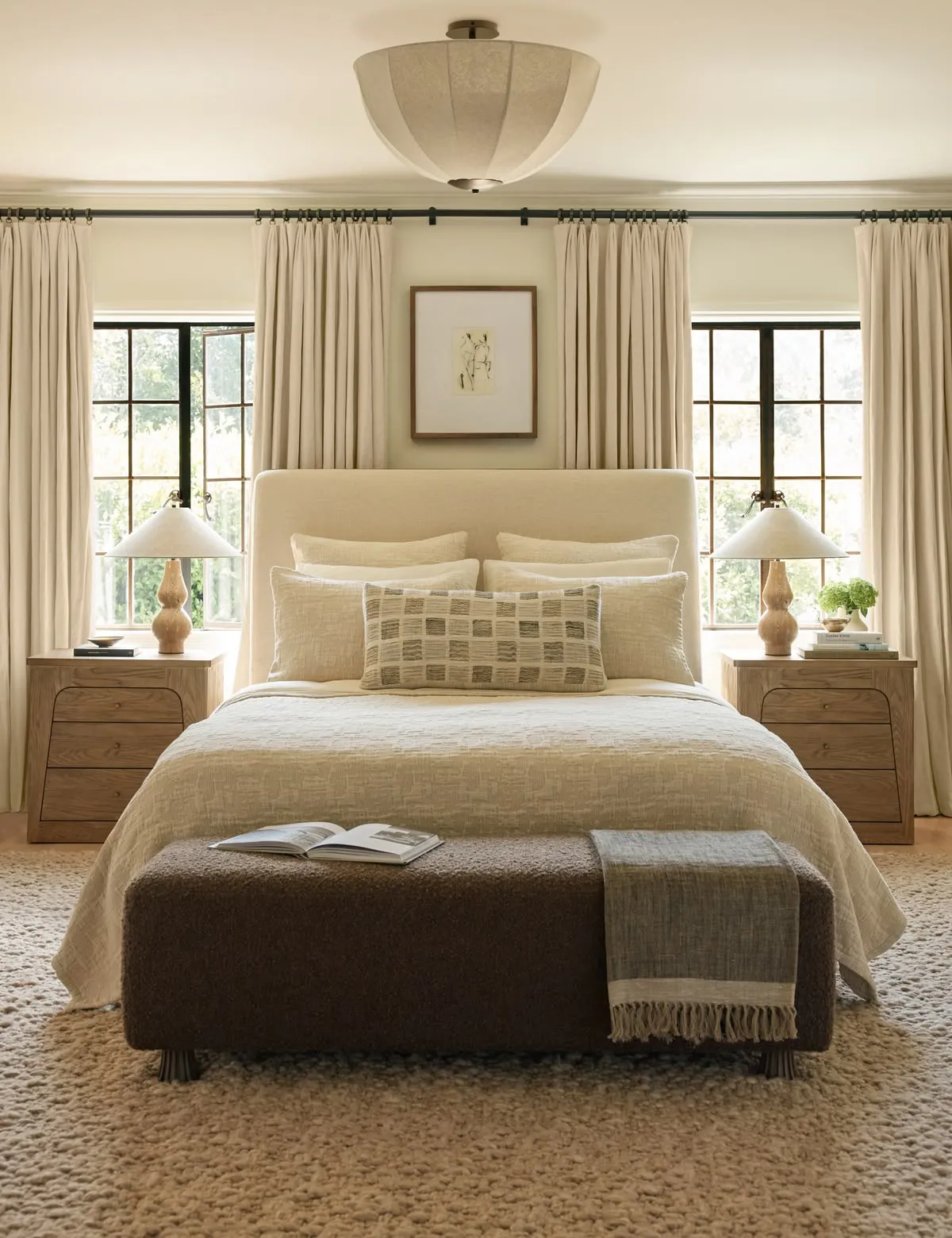 Bright Luxury Bedroom with Floor-to-Ceiling Curtains