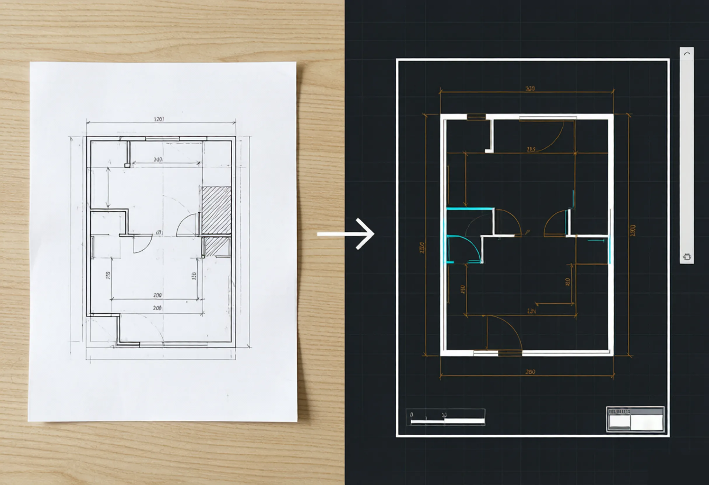 Floor plan converted into an editable DXF for architects and designers